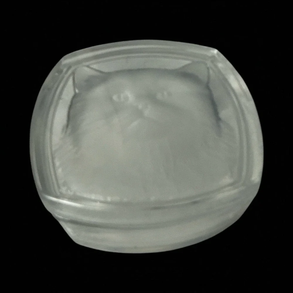 Cat‎ Face Frosted Glass Intaglio Kitty Lead Crystal 4